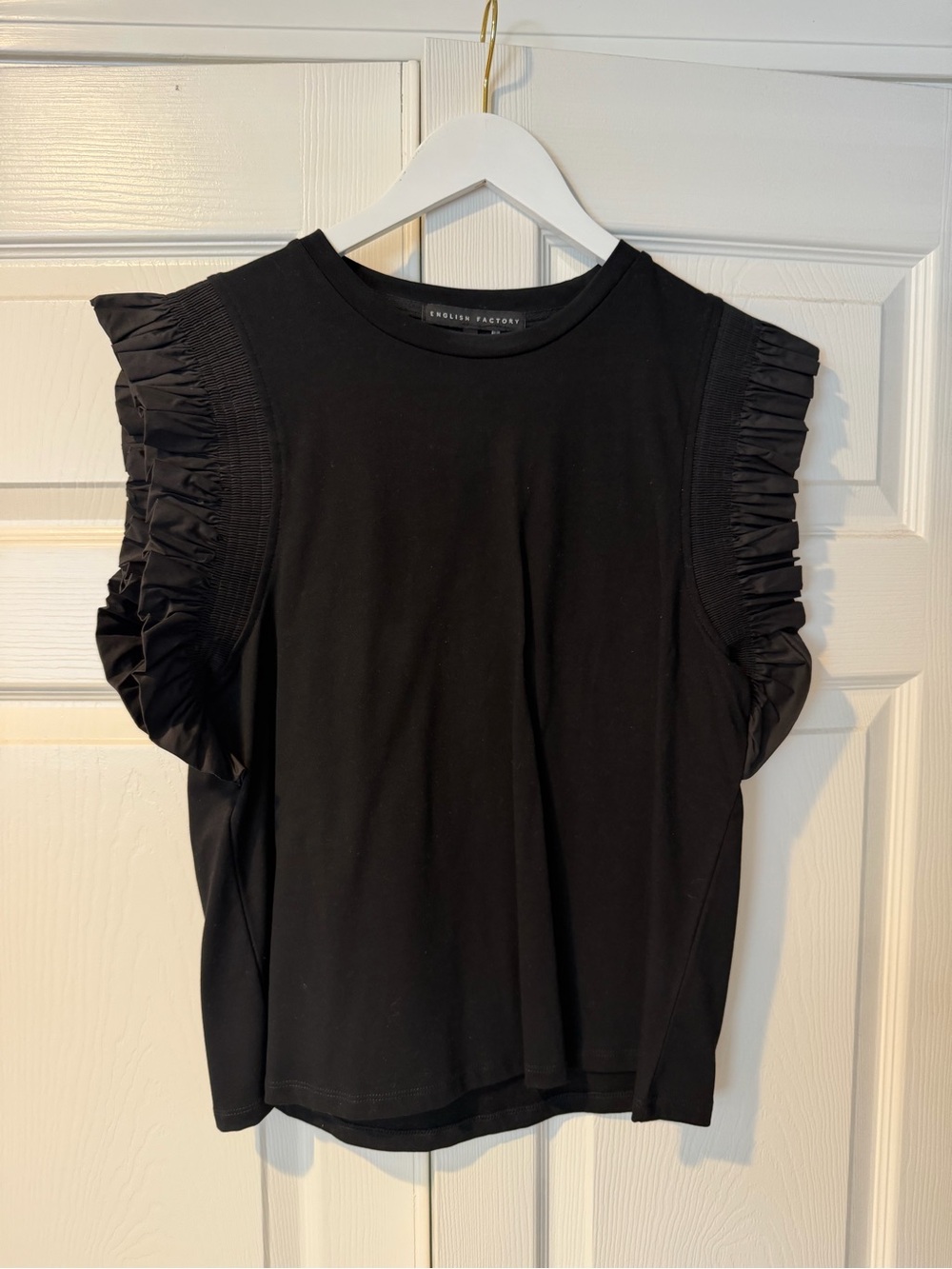 English Factory Black Ruffle Sleeve Top